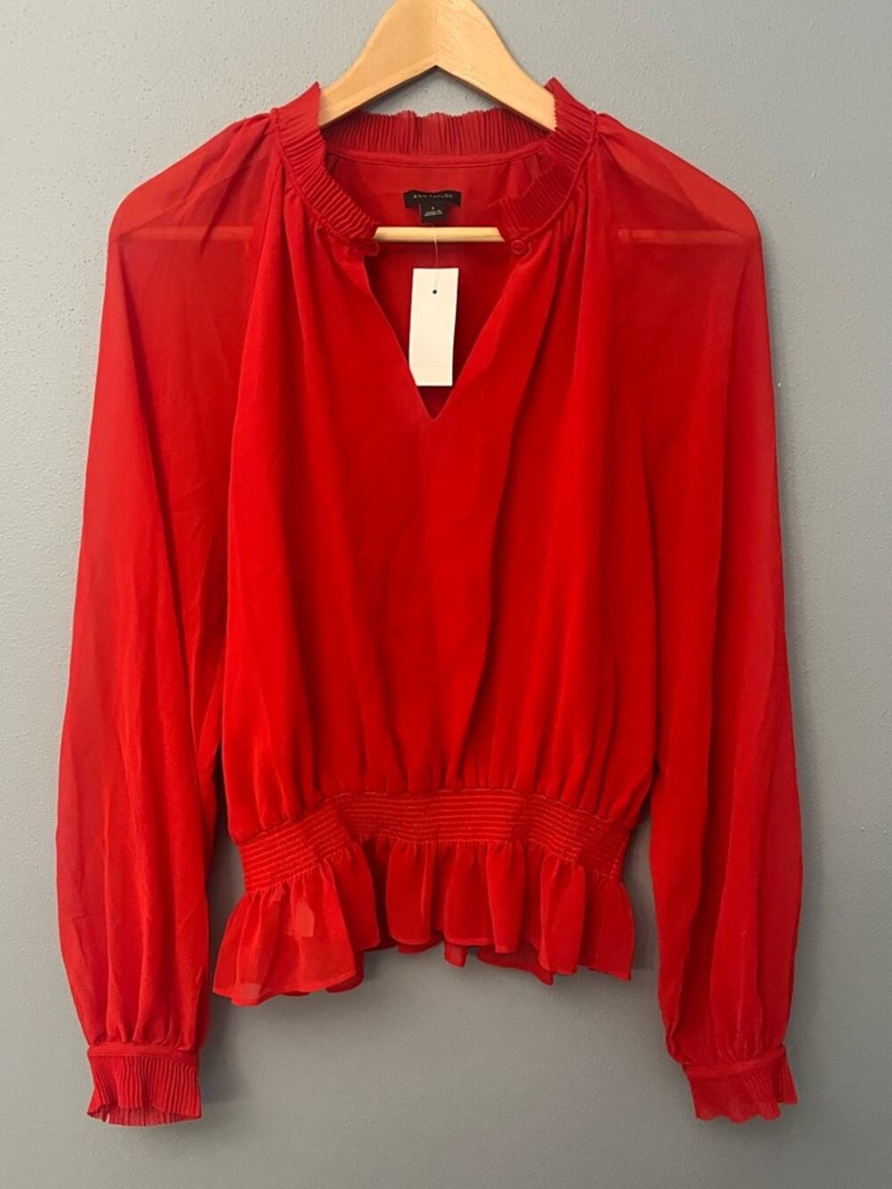NWT Ann Taylor Ruffled Smocked-Waist Blouse